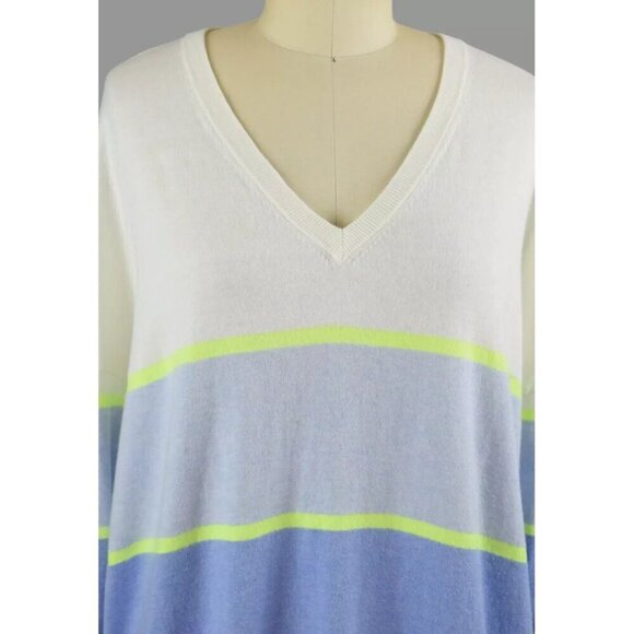 SCOTT & SCOTT LONDON STRIPED SILK BLEND V-NECK SWEATER - Picture 2 of 6